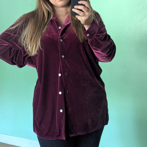 Red Velvet Long Sleeve Button Up - Picture 1 of 5